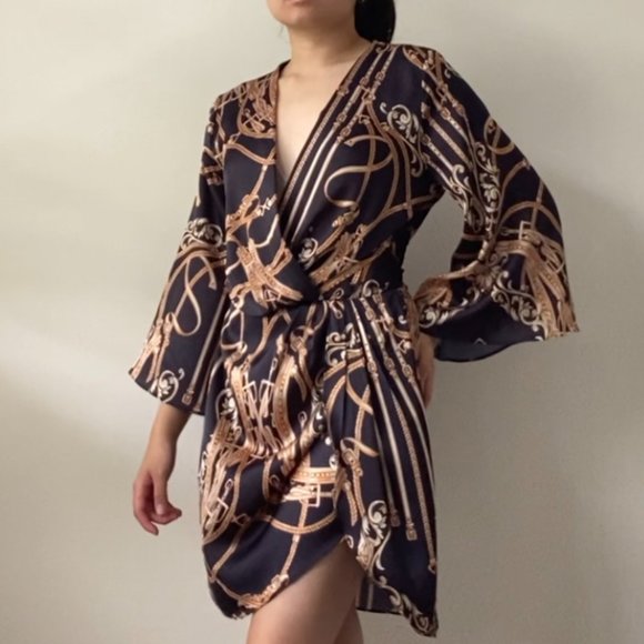 Sheike Black and Gold Wrap Dress - Picture 5 of 8